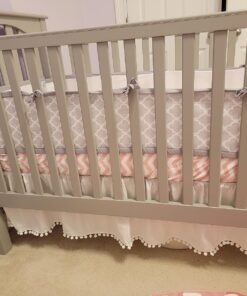 TILLYOU Ruffled Crib Skirt with Pompoms, Microfiber Nursery Crib Toddler Bedding Skirts for Baby Boys Girls, 14'' Drop, White Polyester 30 81TRhVITncL