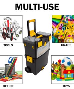 Rolling Tool Box with Wheels, Foldable Comfort Handle, and Removable Top – Toolbox Organizers and Storage by Stalwart 40 81TZWivmuSL