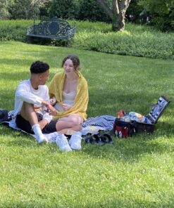 Wicker Picnic Basket for 2 with Waterproof Picnic Blanket, Picnic Set for 2 with Sand-Proof Beach Mat,Willow Hamper Service Gift Set for Camping and Outdoor Party Best Gift 15.4" For 2 62 81TajDS0hiL