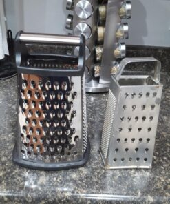 Professional Cheese Grater - Stainless Steel, XL Size, 4 Sides - Perfect Box Grater for Parmesan Cheese, Vegetables, Ginger - Dishwasher Safe - Black 43 81TcklelhqL