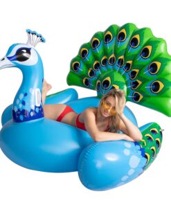 JOYIN Inflatable Peacock Pool Float - Giant Green Peacock Ride on Raft for Swimming Pool, Beach Floaties, Party Decoration Toys, Inflatable Island, Summer Pool Raft Lounge for Adults & Kids Water Fun Blue 34 81TderLLR L