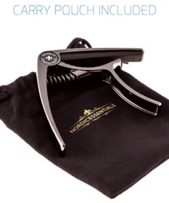 Guitar Capo Deluxe for Guitars, Ukulele, Banjo, Mandolin, Bass -Made of Premium Quality Zinc Alloy for 6 & 12 String Instruments- Luxury Accessories Nordic Essentials&trade- (Black) Sleek Metallic Black 12 81TgIeUlCL