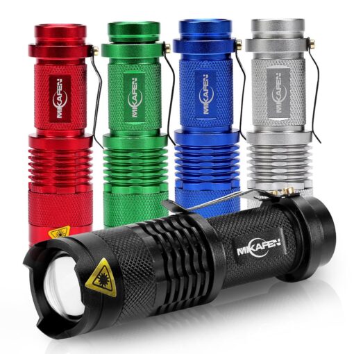 MIKAFEN 5Pack Flashlights Mini Led Flashlight 300lm 3 Modes (Light - Low Light - Strobe) Adjustable Focus Zoomable Flashlight 5 Colors