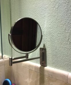 JERDON Two-Sided Wall-Mounted Makeup Mirror - Makeup Mirror with 5X Magnification & Wall-Mount Arm - 8-Inch Diameter Mirror with Nickel Finish Wall Mount - Model JP7506N 39 81TnFcmFgsL 2