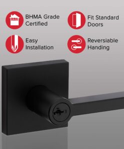 Kwikset 91560-029 Halifax Slim Square Keyed Entry Lever Featuring Smartkey, Iron Black Matte Black Square Rose Old Version 37 81TpPII1HqL