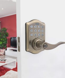 Honeywell Safes & Door Locks - 8734101 Electronic Entry Lever Door Lock, Antique Brass 6.5 x 8.8 x 9 inches Electronic Entry Knob 9 81Tt7epP6xL