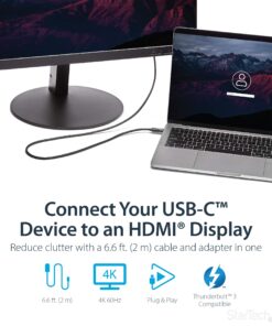 StarTech.com 6ft (2m) USB C to HDMI Cable - 4K 60Hz USB Type C to HDMI 2.0 Video Adapter Cable - Thunderbolt 3 Compatible - Laptop to HDMI Monitor/Display - DP 1.2 Alt Mode HBR2 - Black (CDP2HD2MBNL) 6 ft / 2 m 6 81TvCEAhs2L