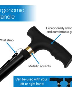 RMS Walking Cane - Adjustable Walking Stick - Lightweight Aluminum Offset Cane with Ergonomic Handle and Wrist Strap - Ideal Daily Living Aid for Limited Mobility Black 11 81TvfADuNhL
