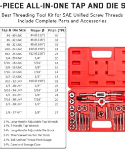 EFFICERE 40-Piece Premium Tap and Die Set, SAE Unified Screw Thread, Size #4 to 1/2” | Include UNC Coarse, UNF Fine and NPT Threads | Essential Threading Tool Kit with Complete Handles and Accessories 25 81TxBMMrx L