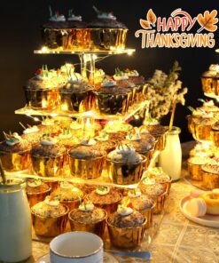 Vdomus 4 Tier Acrylic Cupcake Stand Pastry Stand with LED String Lights Dessert Tree Tower Cake Pyramid for Birthday Wedding Party Babyshower Christmas, Holds up to 50 Cupcakes (Warm) Gold 4 Tier Square 28 81U1i4iYbVL