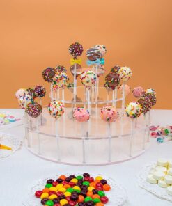 YestBuy Cake Pop Display Stand, 30 Hole Cake Pop Holder , 3 Tiered Lollipop Holder for Weddings, Birthday Parties, Anniversaries Gift, Halloween, Christmas Candy Decorative (Clear) 30 holes 26 81U2lBgmfiL