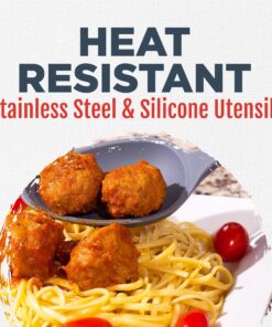 Culinary Couture 6-Piece Stainless Steel & Silicone Kitchen Utensils Set, Silicone Cooking Utensils, Heat Resistant Kitchen Cooking Utensils Set, Includes a Bonus Recipe E-Book, Grey 6 Piece - Large Gray 11 81U5uqGqSlL