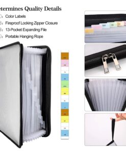 Expanding File Folder Important Document Organizer Fireproof and Waterproof Document Bag with A4 Size 13 Pockets Zipper Closure Non-Itchy Silicone Coated Portable Filing Wallet Pouch(Silver) Silver,13 Pockets 13 81U98PxgFlL
