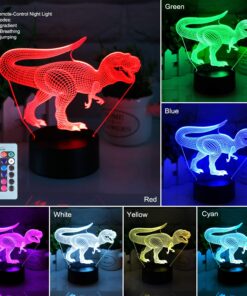 Alternative view of VSATEN 3D Dinosaur Night Light for Kids, 3D Illusion Lamp 3-Pattern & 16 Colors Change Decor Lamp with Remote Control & Smart Touch, Dinosaur Toys for 2 3 4 5 6+ Years Old Multicolor
