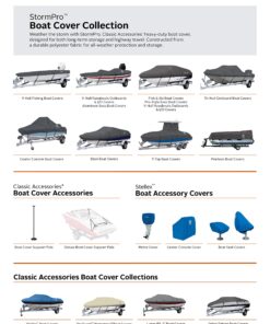 Classic Accessories StormPro Dark Grey Heavy-Duty Boat Cover, Fits boats 16 Foot - 18.5 Foot L x 98 in W, Marine Grade Fabric, Water-Resistant, Fits V-Hull Runabouts OutBoards and I/O 16'-18.5'L x 98"W (beam) Charcoal 23 81UAsF2e7rL