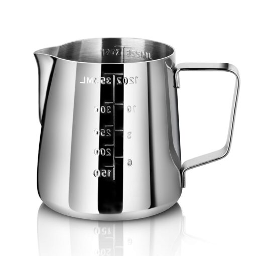 New Star Foodservice 28805 Commercial Grade Stainless Steel 18/8 Frothing Pitcher, 12-Ounce with Measurement Scale 12-Ounce Frothing Pitcher