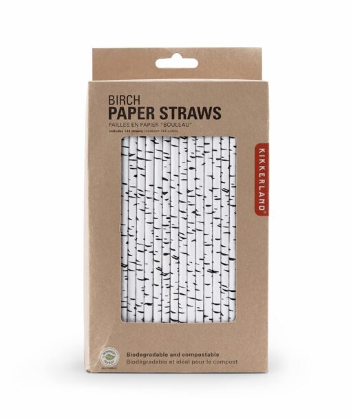 Kikkerland Biodegradable Paper Straws, Birch