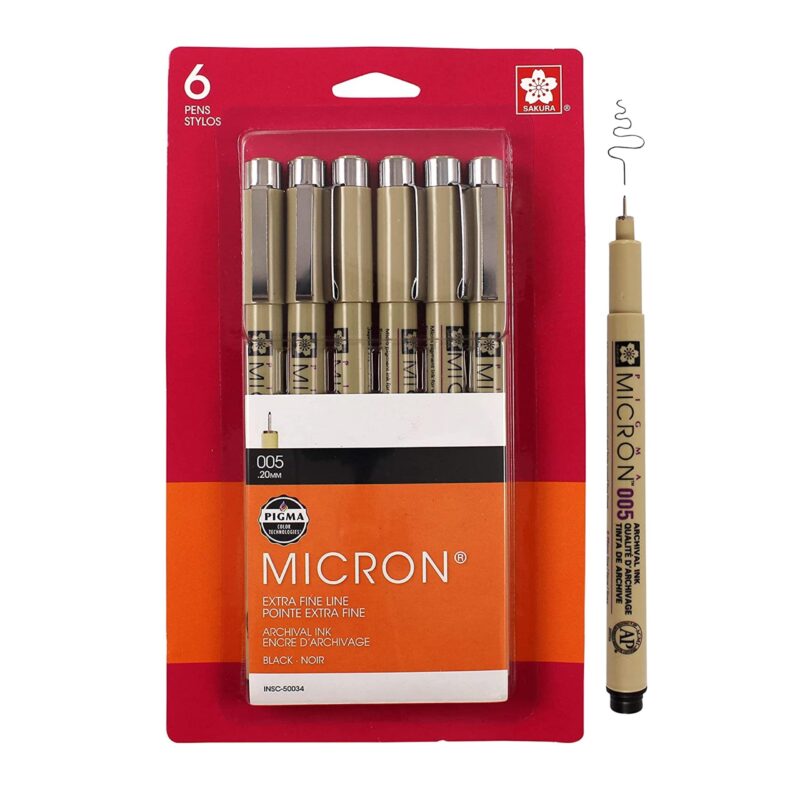 Catalog 8 SAKURA Pigma Micron Fineliner Pens - Archival Black Ink Pens - Pens for Writing, Drawing, or Journaling - Black Ink - 005 Point Size - 6 Pack 005 Tip