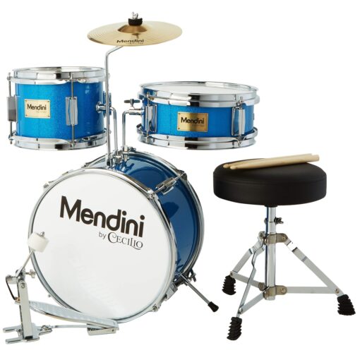 Mendini By Cecilio Kids Drum Set - Junior Kit w/ 4 Drums (Bass, Tom, Snare, Cymbal), Drumsticks, Drum Throne - Beginner Drum Sets & Musical Instruments Sky Blue 13-inch