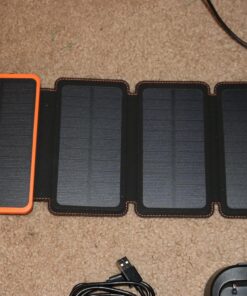 Hiluckey Solar Charger 25000mAh, Outdoor USB C Portable Power Bank with 4 Solar Panels, 3A Fast Charge External Battery Pack with 3 USB Outputs Compatible with Smartphones, Tablets, etc. Orange 56 81UK2mmq5yL