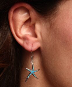 Sterling Silver, Gold Tone or Rose Tone Created Blue, White or Pink Opal Starfish Dangling Earrings 15 81ULGAbyfUL