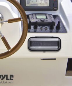 Pyle Water Resistant Marine Stereo Cover - Smoke Colored Heavy Duty Boat Radio Protector Shield with Flip-up Door & Spring Loaded Release - Mounting Gasket Included - Pyle PLMRCB1 Black Standard Packaging 21 81UMsyVvAIL