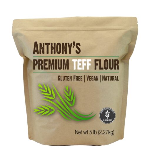 Anthony's Brown Teff Flour, 5 lb, Batch Tested Gluten Free 5 Pound (Pack of 1)