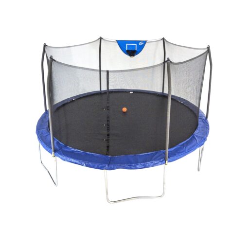 Skywalker Trampolines Jump N’ Dunk Trampoline with Enclosure Net (8FT, 12FT, 15FT) - Basketball Trampoline Blue 12 Foot