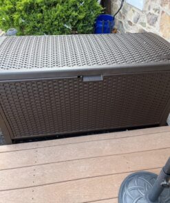 Suncast 99 Gallon Resin Wicker Patio Outdoor Storage Container for Toys, Furniture Deck box, Mocha 46 81UQt1L4PL