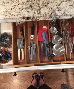 Seville Classics Bamboo Premium Organizer Storage Bins for Kitchen Silverware, Pantry, Closet, Office Desk, Pens, Utensils, Makeup, K Cup, Bamboo, Expandable Tray (5 Compartment) Expandable Tray (5 Compartment) 35 81URNUPAZsL