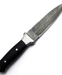Wolfklinge Damascus Steel Bowie Knife for Outdoor Enthusiasts - Full Tang Micarta Handle, Flat Edge Blade, Leather Sheath DCX17-57 33 81UU1Eu4EBL