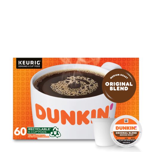 Dunkin' Original Blend Medium Roast Coffee, 60 Keurig K-Cup Pods 10 Count (Pack of 6)