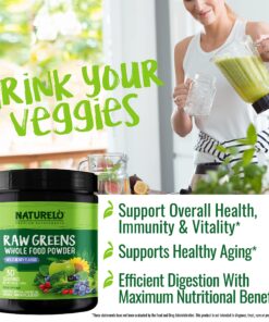 NATURELO Raw Greens Superfood Powder - Wild Berry Flavor - Boost Energy, Detox, Enhance Health - Organic Spirulina - Wheat Grass - Whole Food Nutrition from Fruits & Vegetables - 30 Servings 30 Servings (Pack of 1) 26 81UZ wq2UL 1