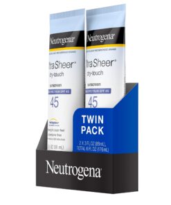 Neutrogena Ultra Sheer Dry-Touch Water Resistant and Non-Greasy Sunscreen Lotion with Broad Spectrum SPF 45, TSA-Compliant travel Size, 3 Fl Oz, Pack of 2, 6 Fl Oz 3 Fl Oz (Pack of 2) 22 81UehSPd1fL