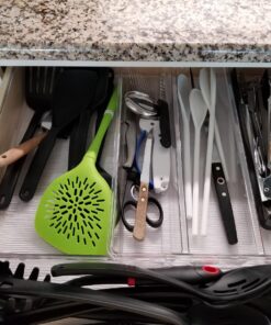 mDesign Plastic Adjustable/Expandable Divided Drawer Storage Organizer with 4 Compartments for Kitchen Pantry, Cupboard, Cabinet, Hold Silverware, Utensils, Cutlery - Ligne Collection - 2 Pack - Clear 4 Compartment Expandable Pack of 2 25 81Uh2hr363L