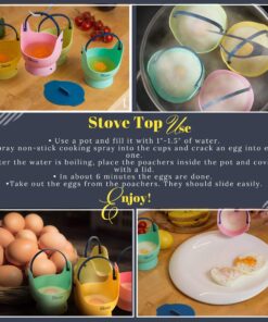 Egg Poacher - Skoo Silicone Egg Poaching Cups + Lids + Ebook - Egg Cooker Set - Perfect Poached Egg Maker - For Stove Top, Microwave and Instant Pot (Green, Red, Yellow, Turquoise, Dark Blue) Green, Red, Yellow, Turquoise, Dark Blue 20 81UiCf51egL