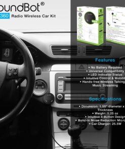 Soundbot SB360 Bluetooth Car Kit Wireless Universal Receiver Transmitter Hands-Free Talking & Music Streaming Dongle w/ 10W Dual Port 2.1A USB Charger + Magnetic Mounts + Built-in 3.5mm Aux Cable 30 81Unq OspWL