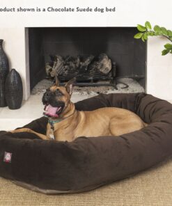Majestic Pet 40 Inch Suede Calming Dog Bed Washable – Cozy Soft Round Dog Bed with Spine Support for Dogs to Rest their Head - Fluffy Donut Dog Bed 40x29x9 (Inch) - Round Pet Bed Large – Chocolate 40 in. 29 81Unt1KmvML