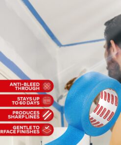 XFasten Professional Blue Painters Tape, Multi-Use, 3/4 Inches x 60 Yards (3-Pack) - Produces Sharp Lines and Residue-Free Artisan Grade Clean Release Wall Trim Tape 3/4 Inches x 60 Yards (3-Pack) 17 81UpTatZr0L