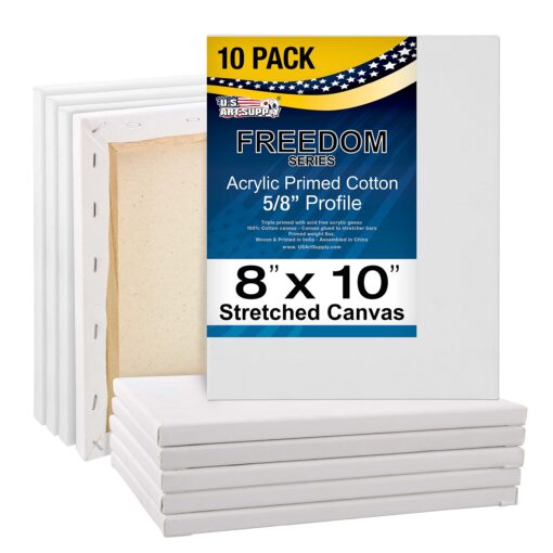 U.S. Art Supply 8 x 10 inch Stretched Canvas Super Value 10-Pack - Triple Primed Professional Artist Quality White Blank 5/8" Profile, 100% Cotton, Heavy-Weight Gesso - Acrylic Pouring, Oil Painting 8" x 10"