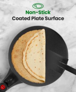Crepe Maker - Cooks Crepes Bacon, Roti, Tortillas & Pancakes - Nonstick Cooktop - 8-inch Cook Area with On/Off Switch, Automatic Temperature Control & Cool-Touch Handle - Includes Whisk & Spatula 20 81UuARgP5yL