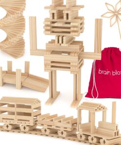 Brain Blox Natural Wooden Blocks for Kids Ages 4-8 - Montessori Blocks for Hands-on Learning - STEM and Architecture for Kids (200 Building Blocks)