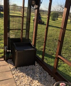 Suncast 22-Gallon Small Deck Box - Lightweight Resin Indoor/Outdoor Storage Container and Seat for Patio Cushions, Gardening Tools and Toys - Store Items on Patio, Garage, Yard - Mocha Wicker Mocha Wicher 39 81UxfeRLaFL