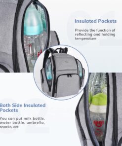 Mancro Diaper Bag Backpack, Large Multifunction Waterproof Travel Baby Changing Bag for Dad Mom with 4 Insulated Pockets and Stroller Straps, Maternity Baby Bag for Boys Girls, Grey Austere Grey 52 81V3zCns6qL