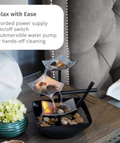 Homedics Tabletop Water Fountain, Home Décor Soothing Sound Machine - Automatic Pump, Deep Basin & Natural River Rocks. Indoor Zen Relaxation for Office, Living Room, or Bedroom, 8.25” Tall 19 81V43fHlQS