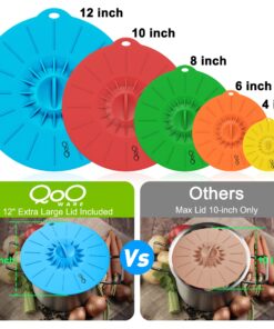 Alternative view of Silicone Food Lids - Set of 5 Colorful BPA Free Suction Covers - Heat Resistant Microwave Lids for Bowls, Cups, Pots and Pans - StoveTop, Oven, Fridge and Freezer Safe.