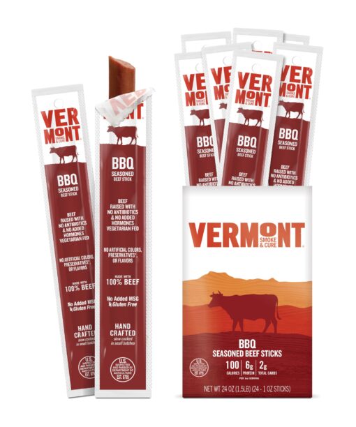 Snack Sticks by Vermont Smoke & Cure – BBQ Seasoned – Beef – Healthy Meat Protein – 1oz Jerky Stick – 24 count carton BBQ Beef 1 Ounce (Pack of 24)