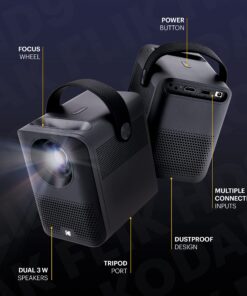KODAK FLIK HD9 Smart Projector | Mini Black Portable Indoor & Outdoor Movie with Android TV Streaming Apps, Wi-Fi and Bluetooth, Built-In Speakers & Voice Remote | FHD 1080p for Screens Up to 120” 44 81V7JERIN9L