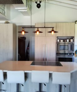 WINSOON 3 Light Industrial Pendant Light, Pulley Pool Table Light Fixture Billiard Light, Retro Steampunk Hanging Lamp, Adjustable Vintage Kitchen Island 3-Head Lights, Matte Black Painted 3 Pack 35 81VJs8oqNSL