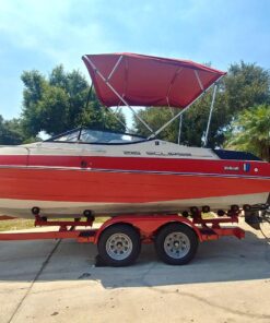 MSC 3 Bow 4 Bow Bimini Top Boat Cover with Rear Support Pole and Storage Boot 4 Bow 8'L x 54"H x 91"-96"W Burgundy 23 81VMUGO332L
